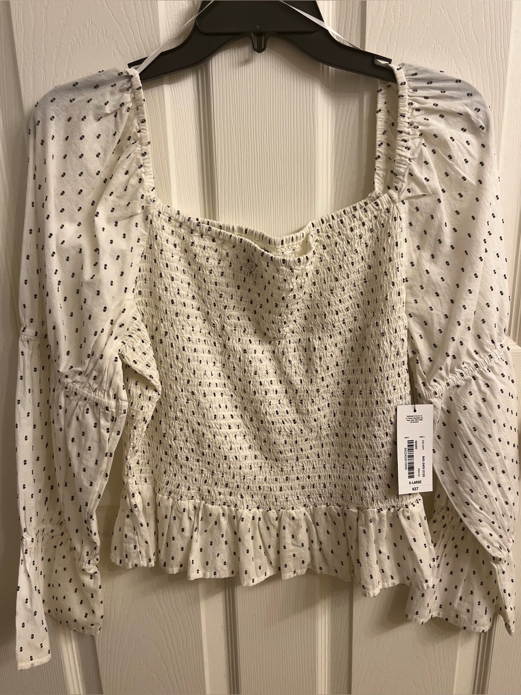A.N.A. Ivory Textured Polka Dot Ruffled Top